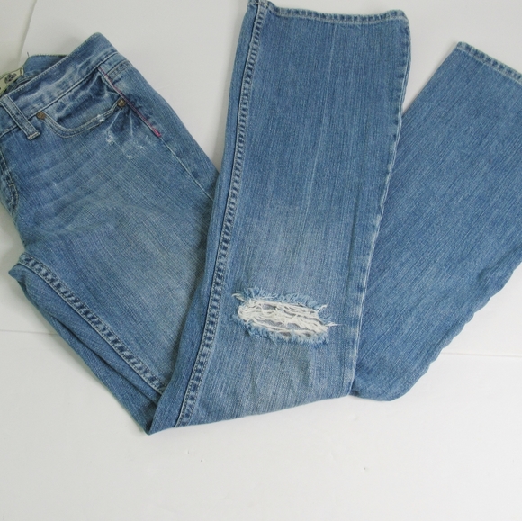 PINK Light Wash Straight Destroyed Low Rise Jeans - Picture 8 of 8